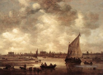  marin - Vue de Leiden 1650 Bateau paysage marin Jan van Goyen